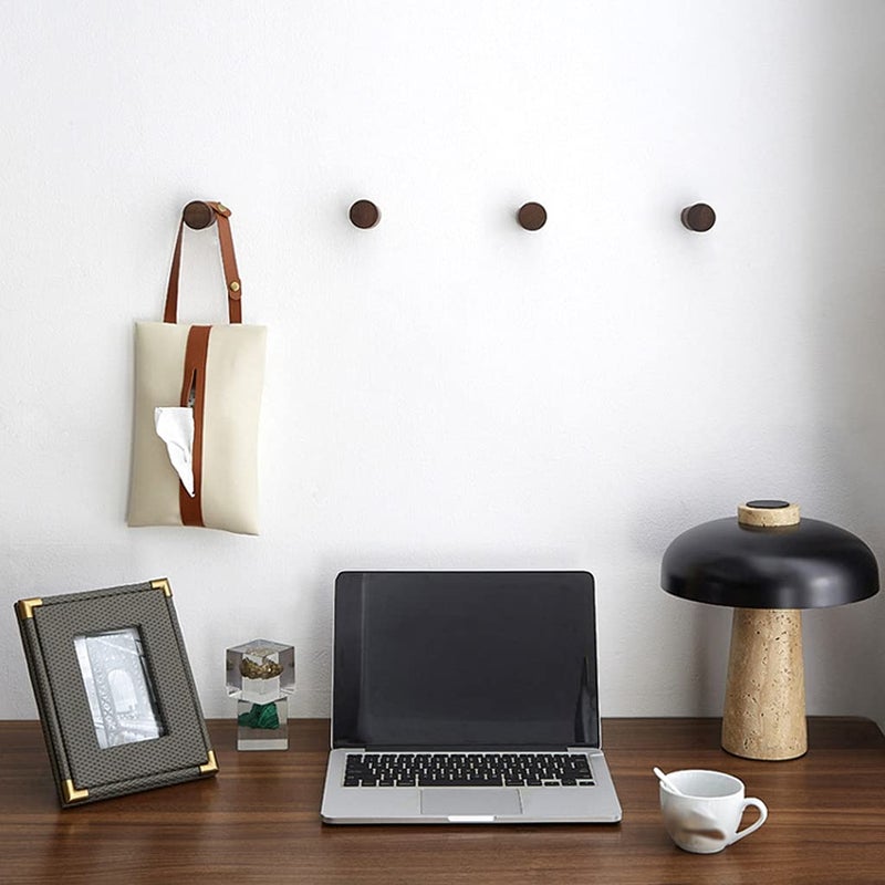 Adhesive Wall Hooks: Coffee Modern Natural Wooden No Drill Wall Hooks - Damage-Free Wall Mounted Hooks for Home Bathroom Kitchen Organization - Image 2