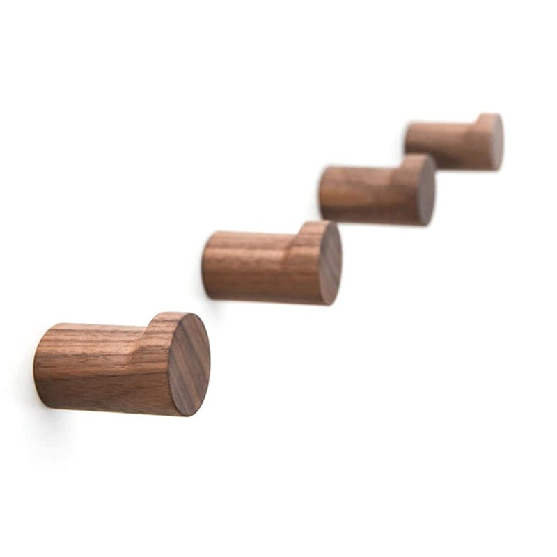 Adhesive Wall Hooks: Coffee Modern Natural Wooden No Drill Wall Hooks - Damage-Free Wall Mounted Hooks for Home Bathroom Kitchen Organization - Image 1