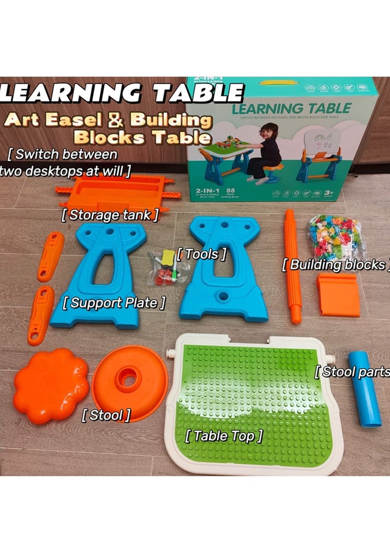 XiuWoo - 2 in 1 Kids Activity Table and Chairs Set, Children's Building Blocks Drawing Board, Erasable Magnetic Graffiti Board, Children's Writing Board Blackboard,360° Smooth Design Without Edges and Corners - Image 1