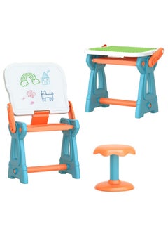 2 in 1 Kids Activity Table and Chairs Set, Children's Building Blocks Drawing Board, Erasable Magnetic Graffiti Board, Children's Writing Board Blackboard,360° Smooth Design Without Edges and Corners