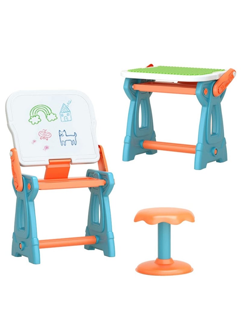 XiuWoo - 2 in 1 Kids Activity Table and Chairs Set, Children's Building Blocks Drawing Board, Erasable Magnetic Graffiti Board, Children's Writing Board Blackboard,360° Smooth Design Without Edges and Corners - Image 1