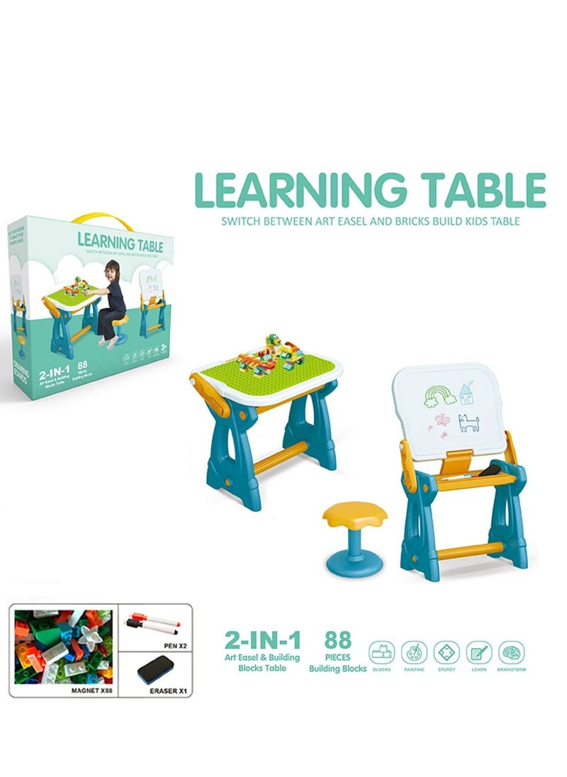 XiuWoo - 2 in 1 Kids Activity Table and Chairs Set, Children's Building Blocks Drawing Board, Erasable Magnetic Graffiti Board, Children's Writing Board Blackboard,360° Smooth Design Without Edges and Corners - Image 1