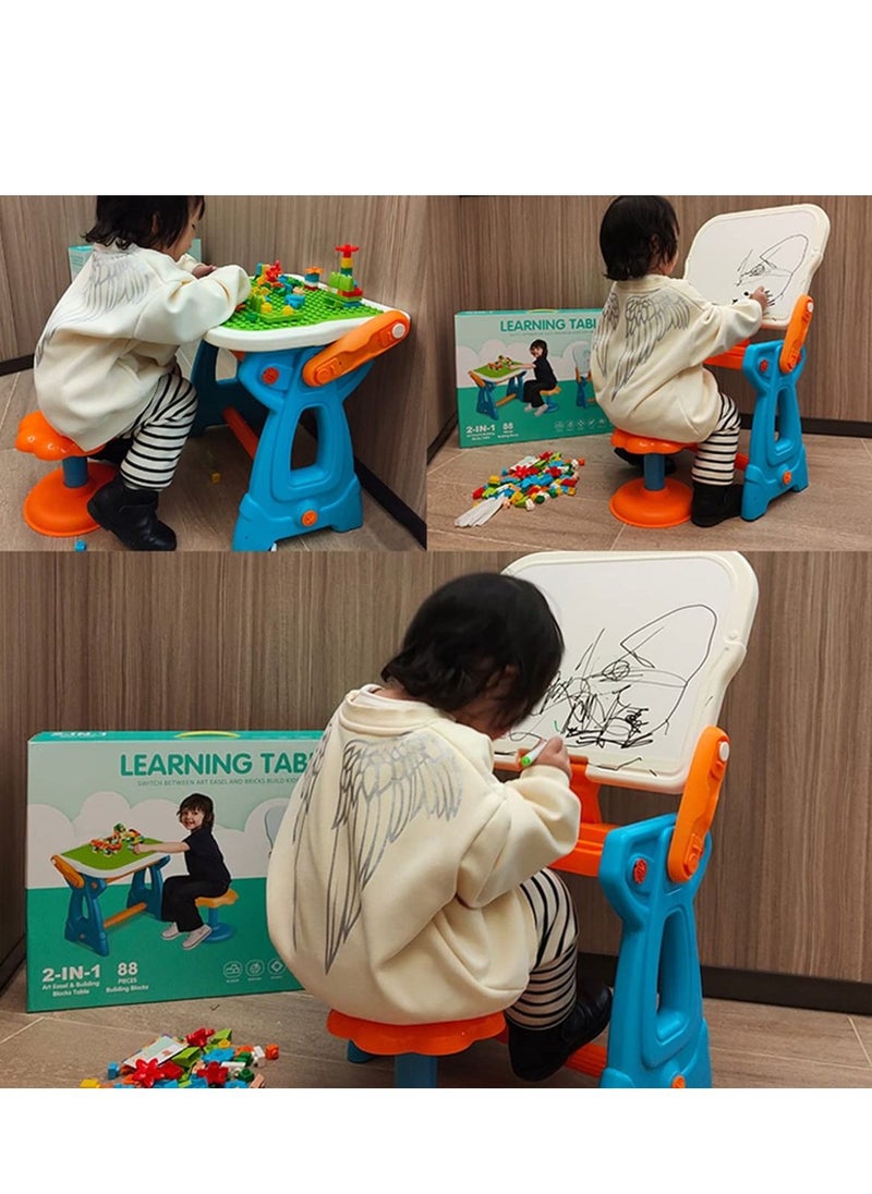 XiuWoo - 2 in 1 Kids Activity Table and Chairs Set, Children's Building Blocks Drawing Board, Erasable Magnetic Graffiti Board, Children's Writing Board Blackboard,360° Smooth Design Without Edges and Corners - Image 1