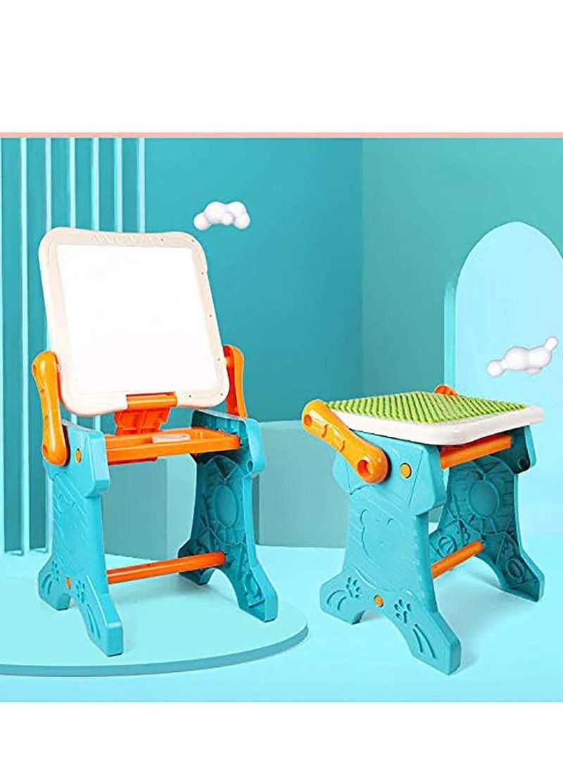 XiuWoo - 2 in 1 Kids Activity Table and Chairs Set, Children's Building Blocks Drawing Board, Erasable Magnetic Graffiti Board, Children's Writing Board Blackboard,360° Smooth Design Without Edges and Corners - Image 1