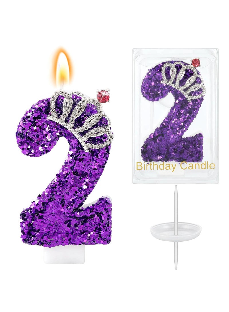 LAMAY Numeric birthday candles, including crown number candles, luxurious cake decorations, suitable for parties, weddings, anniversaries, family gatherings, children and adults (purple 2). - Image 1