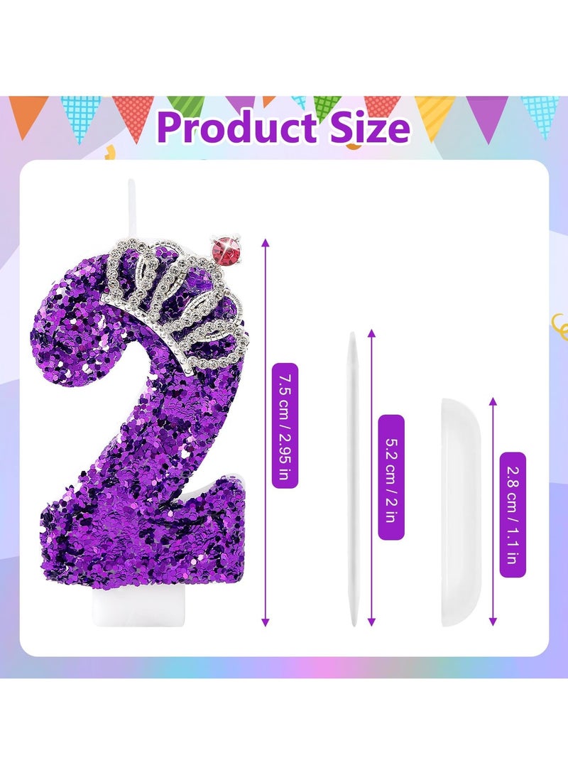 LAMAY Numeric birthday candles, including crown number candles, luxurious cake decorations, suitable for parties, weddings, anniversaries, family gatherings, children and adults (purple 2). - Image 2