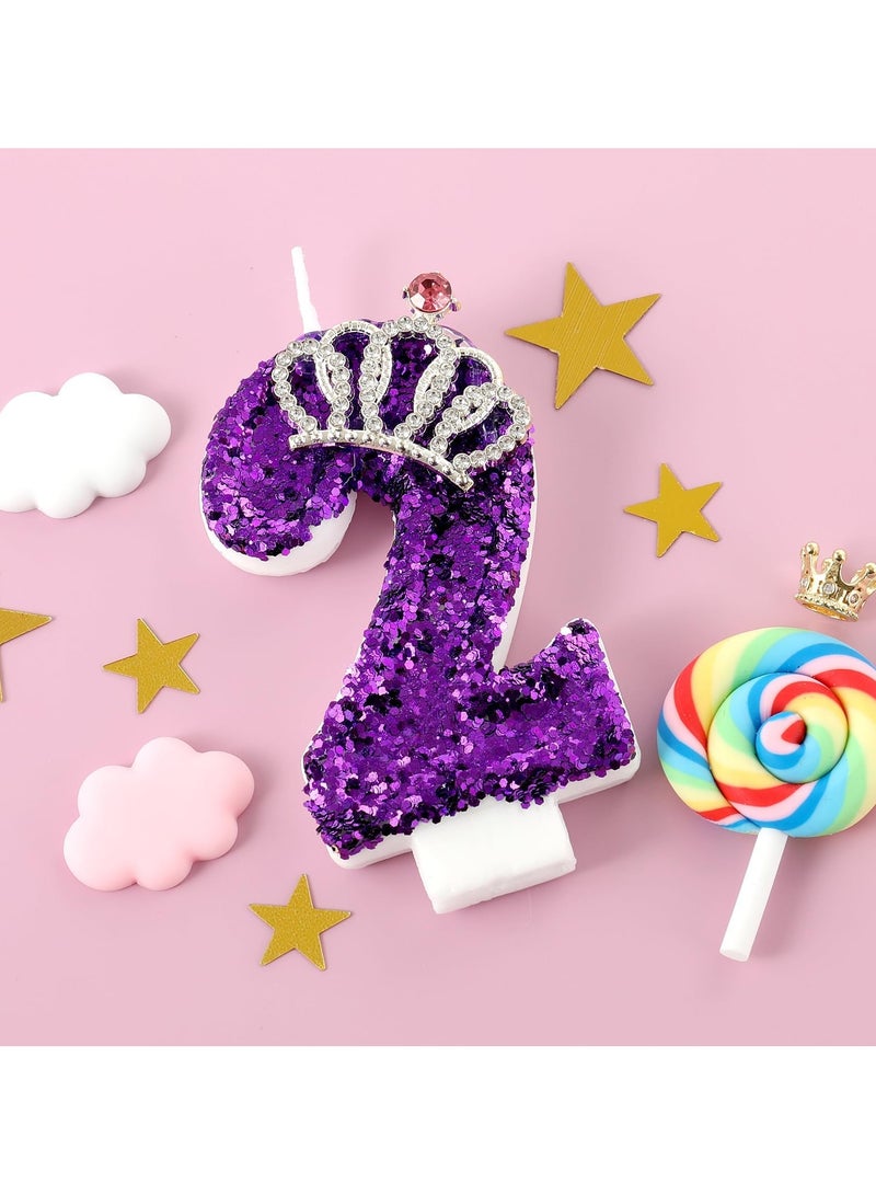 LAMAY Numeric birthday candles, including crown number candles, luxurious cake decorations, suitable for parties, weddings, anniversaries, family gatherings, children and adults (purple 2). - Image 3