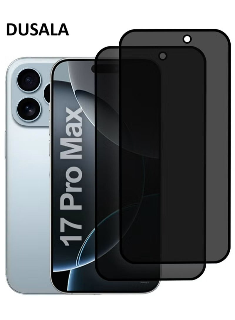 DUSALA 2 PCS of Premium Privacy Screen Protector for iPhone 17 Pro Max, Anti-Spy Tempered Glass HD Clear View Easy Installation Clear Black - Image 1