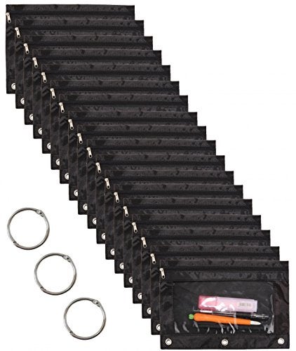 Wodison 18-Packs 3 Ring Pencil Pouch with Clear Window School Classroom Binder Pocket Case Office Stationery Bag Black - Image 1