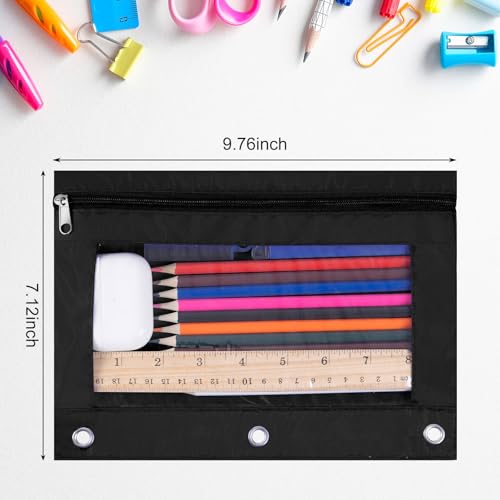 Wodison 18-Packs 3 Ring Pencil Pouch with Clear Window School Classroom Binder Pocket Case Office Stationery Bag Black - Image 2