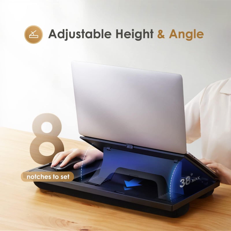 LORYERGO Adjustable Laptop Desk with Cushion, Mouse Pad & Cellphone Slot - Laptop Stand for Bed & Couch, Lap Desk for Home & Office (Black) - Image 3
