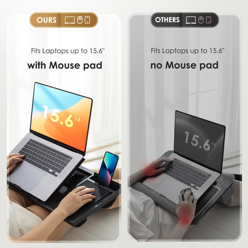 LORYERGO Adjustable Laptop Desk with Cushion, Mouse Pad & Cellphone Slot - Laptop Stand for Bed & Couch, Lap Desk for Home & Office (Black) - Image 2
