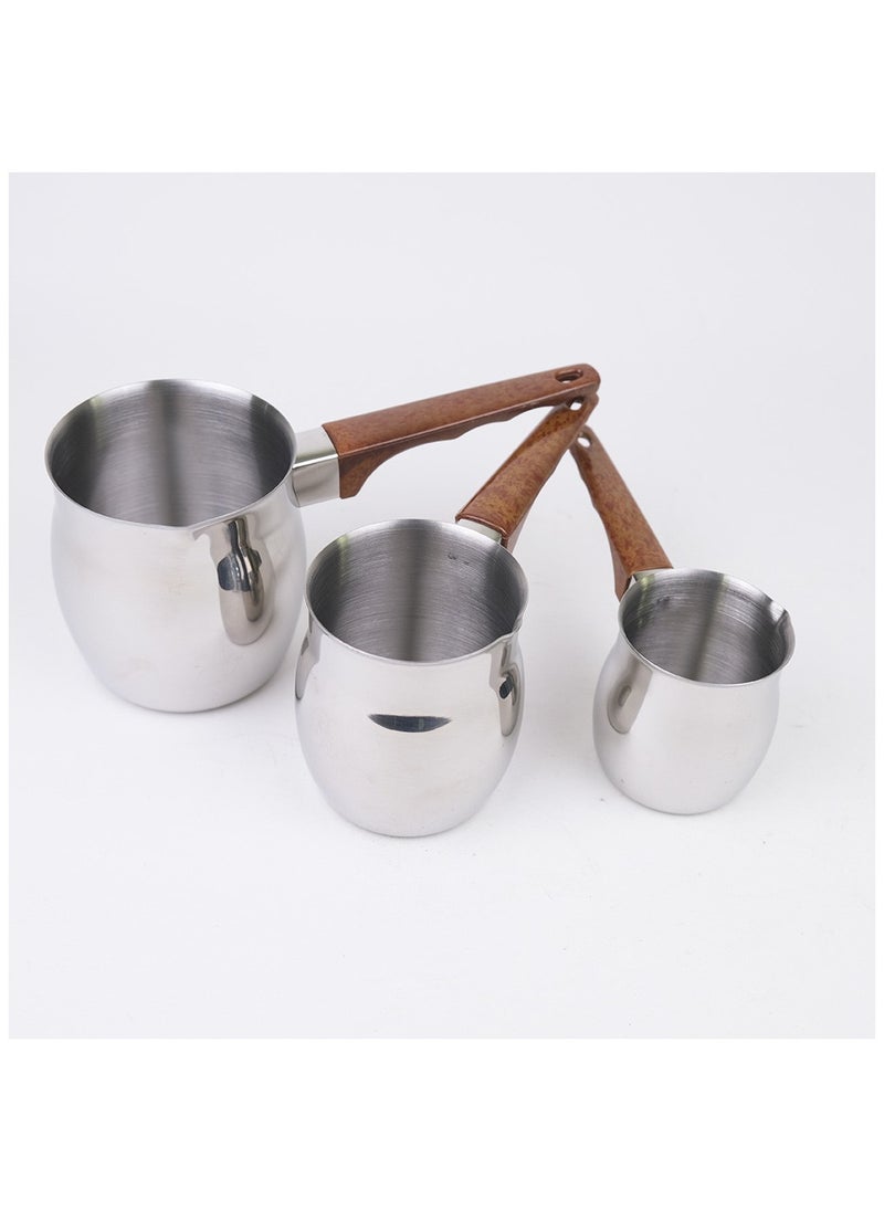 ALAMAREQ 3Pcs Stainless Steel Coffee Pot with Wooden Handle , Turkish Coffee Decanter, Ideal for Warming Milk & Making Sauces, Made of Food-Grade Material  - Image 3