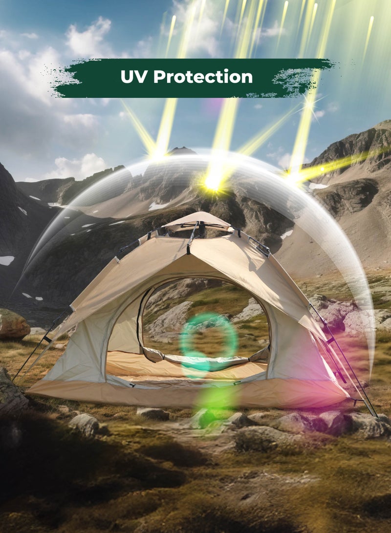 GREEN LION GT-4 Ultimate Camping Tent / 3-4 People Capacity / 210D Oxford Floor Material / UV Protection / Two Layers / Waterproof / Ventilated Mesh / Windproof Rope / Large Space / 2 Doors - Beige - Image 4