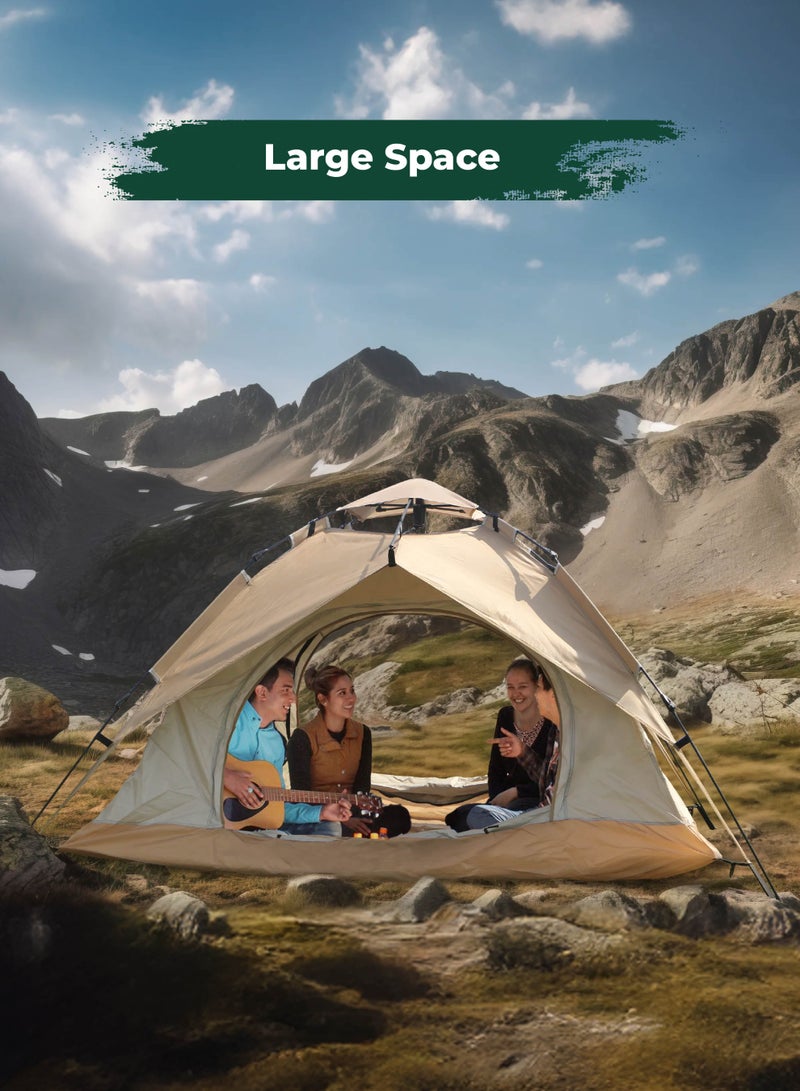 GREEN LION GT-4 Ultimate Camping Tent / 3-4 People Capacity / 210D Oxford Floor Material / UV Protection / Two Layers / Waterproof / Ventilated Mesh / Windproof Rope / Large Space / 2 Doors - Beige - Image 2