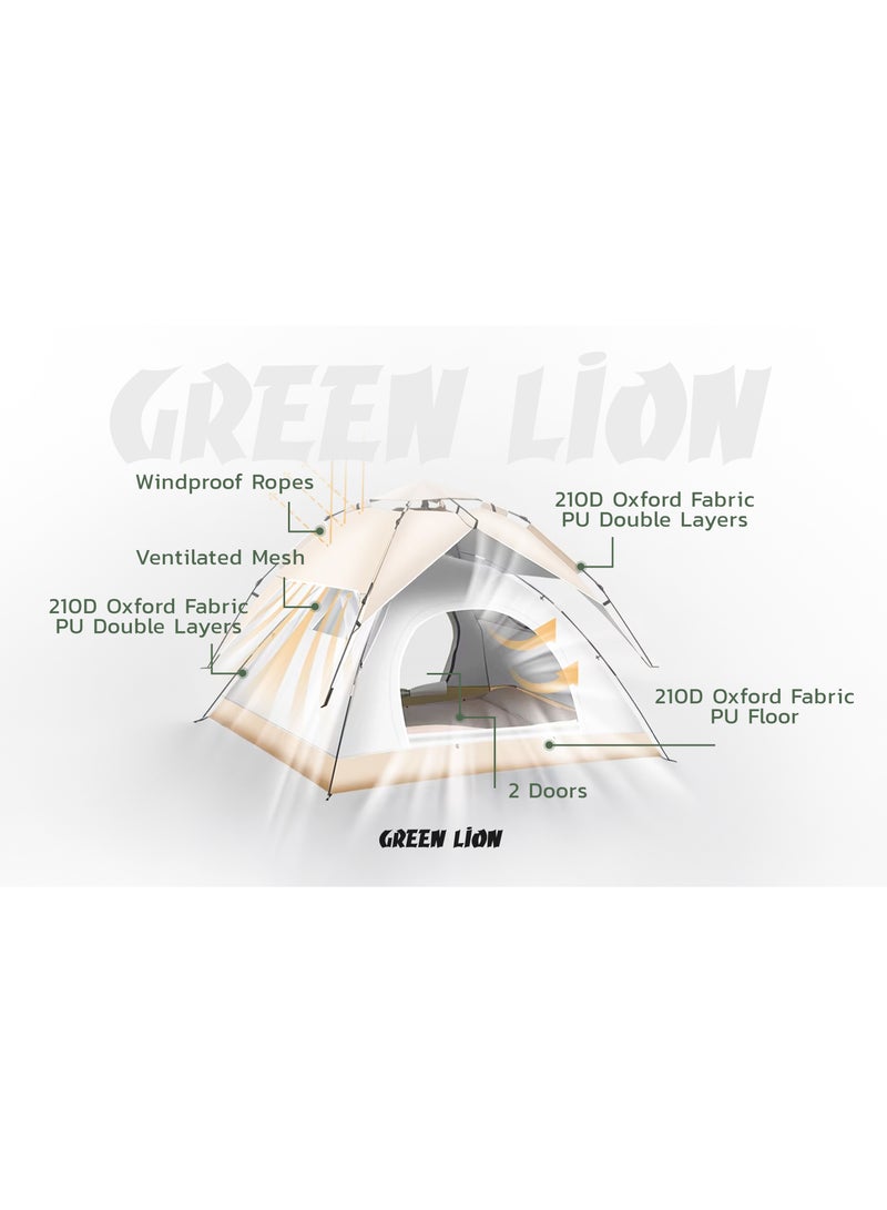 GREEN LION Camping Tent - 3-4 Person Family Tent Instant Easy Set up Tent with Carry Bag, Waterproof Windproof Pop Up Tent for Camping, Hiking, Mountaineering - Image 4
