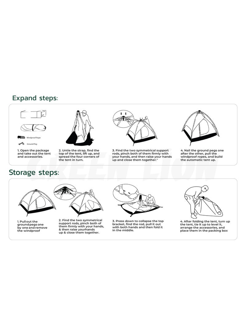 GREEN LION Camping Tent - 3-4 Person Family Tent Instant Easy Set up Tent with Carry Bag, Waterproof Windproof Pop Up Tent for Camping, Hiking, Mountaineering - Image 5