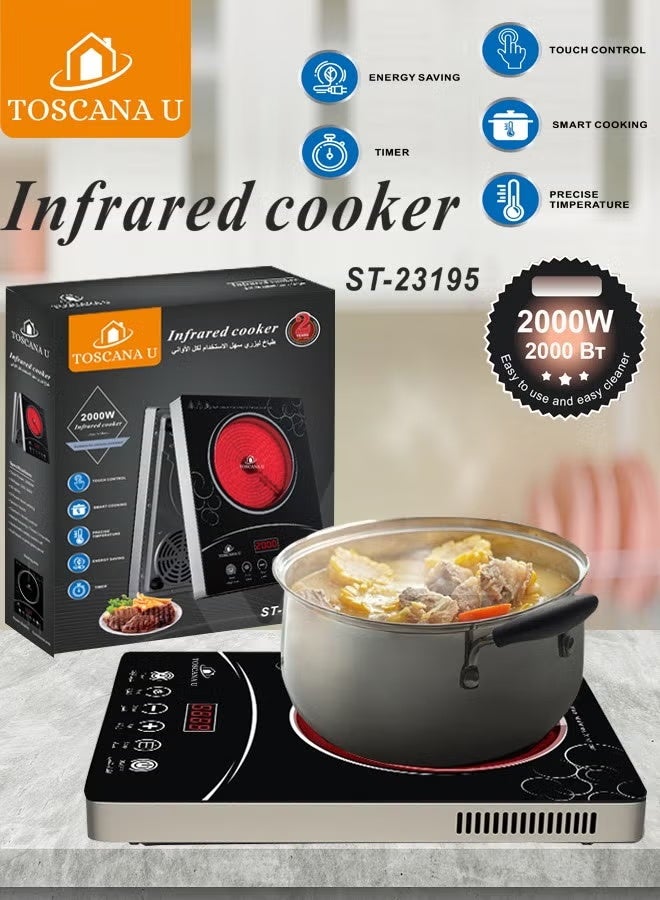 طباخ رقمي بالأشعة تحت الحمراء مع شاشة LED مكونة من 4 أرقام، 8 إعدادات حرارة، مؤقت قابل للبرمجة لمدة 3 ساعات، وعنصر تسخين خزفي. - Image 3