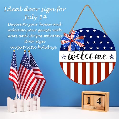 SuQKXCo American 4th of July Door Sign Independence Day Wreath Patriotic Stars Door Hanger Memorial Day Welcome Front for Door Decor 12 Inch Outdoor - Image 3