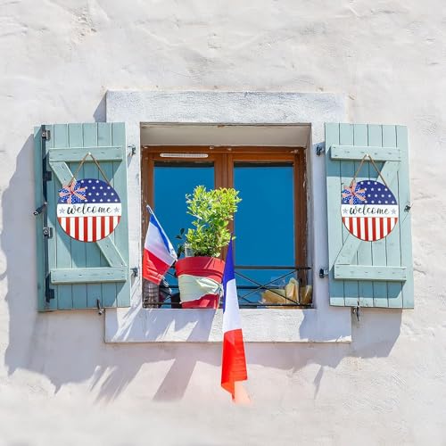 SuQKXCo American 4th of July Door Sign Independence Day Wreath Patriotic Stars Door Hanger Memorial Day Welcome Front for Door Decor 12 Inch Outdoor - Image 4