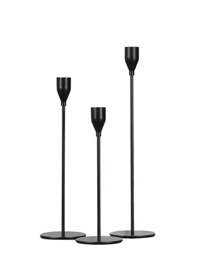 Captaintech Black Candle Holders Set of 3 for Taper Candles, Decorative Candlestick Holder for Wedding, Dinning, Party, Fits 3/4 inch Thick Candle&Led Candles (Metal Candle Stand)  - Image 1