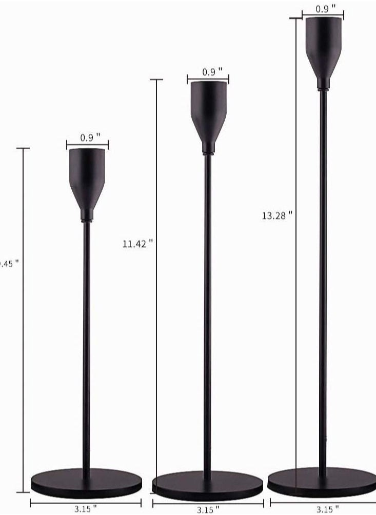 Captaintech Black Candle Holders Set of 3 for Taper Candles, Decorative Candlestick Holder for Wedding, Dinning, Party, Fits 3/4 inch Thick Candle&Led Candles (Metal Candle Stand)  - Image 3