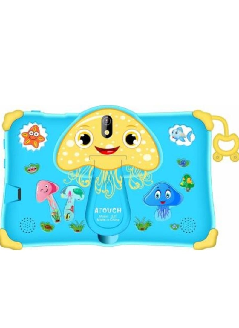 جهاز لوحي Atouch at your heart ATOUCH Android للأطفال، شاشة 7 بوصة Q37، جهاز لوحي ذكي للتعليم المبكر + واي فاي، بلوتوث، ألعاب مع حامل مدمج (أزرق)