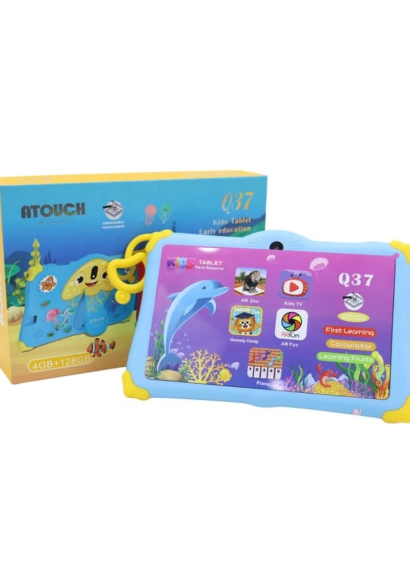 جهاز لوحي Atouch at your heart ATOUCH Android للأطفال، شاشة 7 بوصة Q37، جهاز لوحي ذكي للتعليم المبكر + واي فاي، بلوتوث، ألعاب مع حامل مدمج (أزرق)