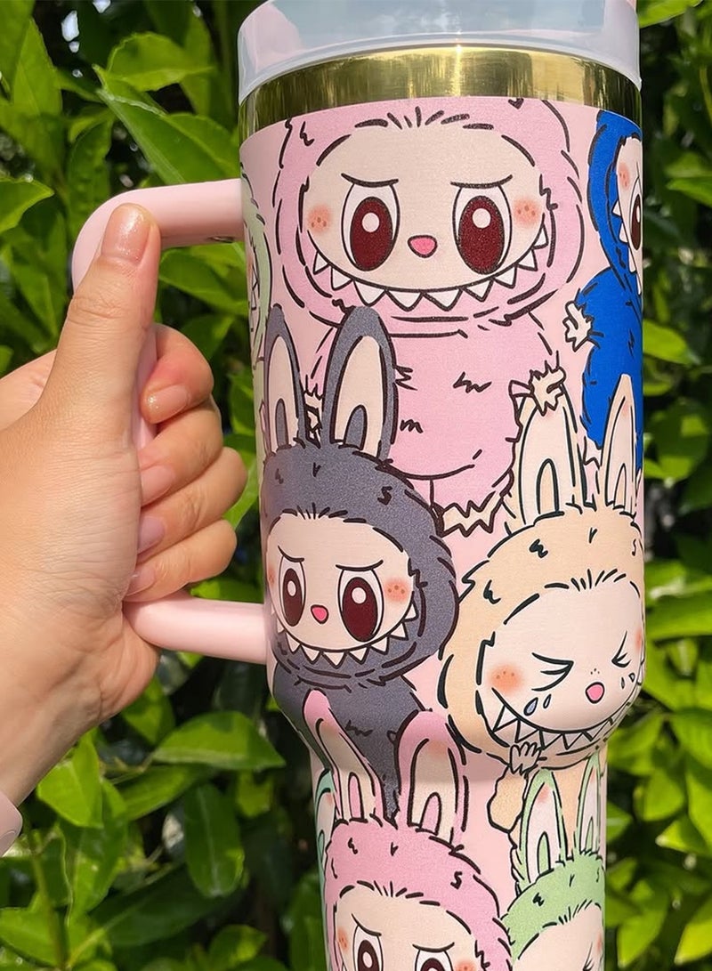 Stanley Stanley H2.0 FlowState 40oz Tumbler – Labubu Edition with 100 Pcs Cartoon Stickers, Vacuum Insulated Stainless Steel Cup with Lid, Removable Straw & Stopper, Keeps Drinks Cold, Ideal for Water, Iced Tea & Gifts - Image 4