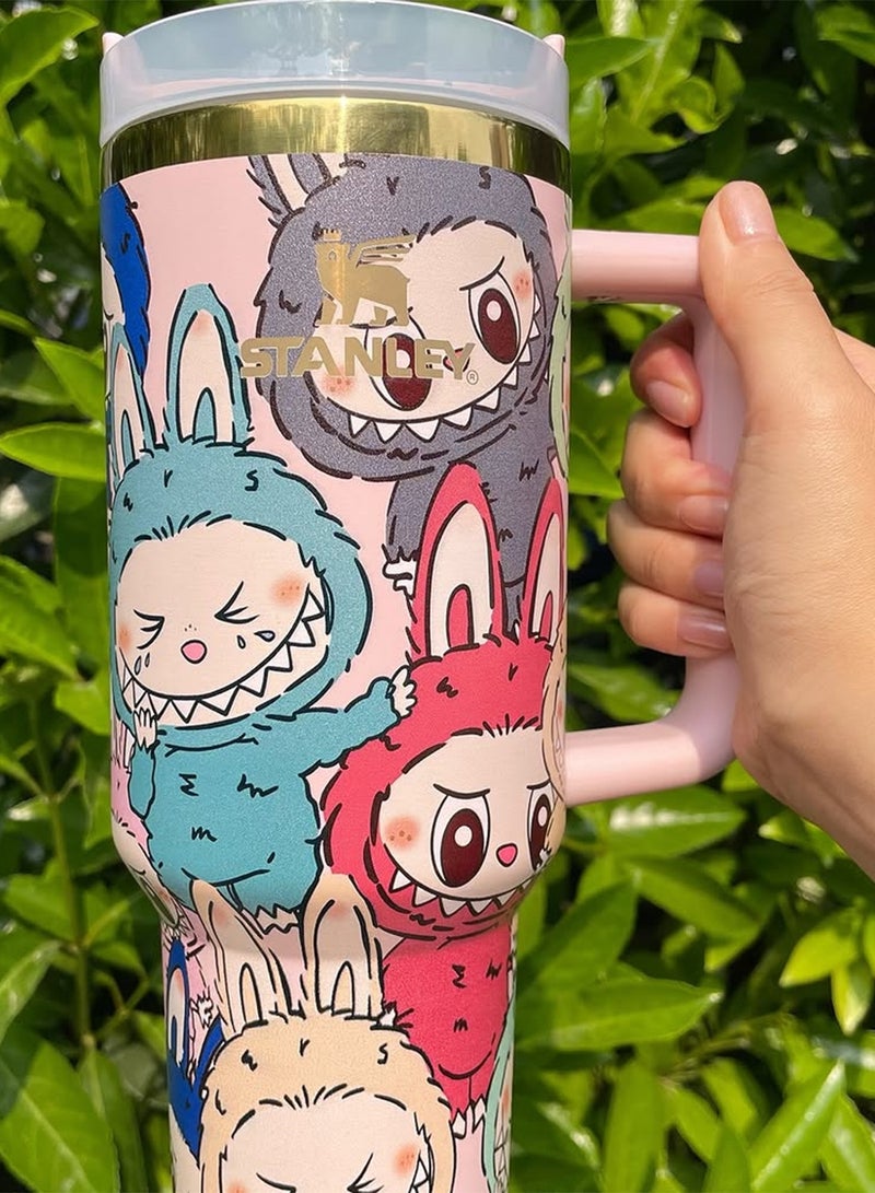 Stanley Stanley H2.0 FlowState 40oz Tumbler – Labubu Edition with 100 Pcs Cartoon Stickers, Vacuum Insulated Stainless Steel Cup with Lid, Removable Straw & Stopper, Keeps Drinks Cold, Ideal for Water, Iced Tea & Gifts - Image 3
