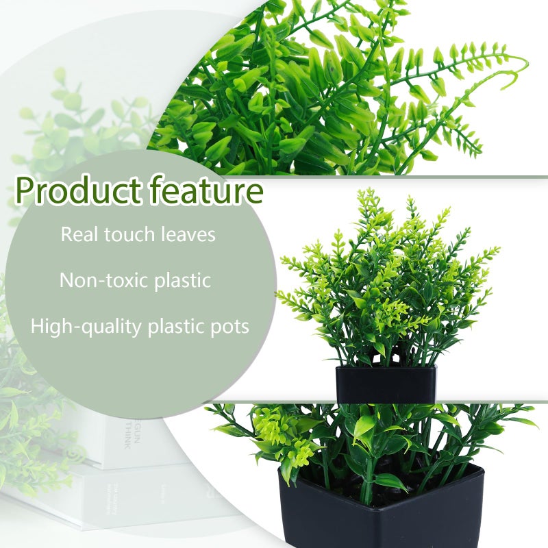 GREENTIME 4 Pack Fake Plants in Black Pot Mini Artificial Eucalyptus Potted Plant Small Faux Grass Greenery Potted for Indoor Home Office Farmhouse Bathroom Table Decoration - Image 3