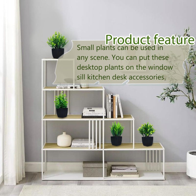 GREENTIME 4 Pack Fake Plants in Black Pot Mini Artificial Eucalyptus Potted Plant Small Faux Grass Greenery Potted for Indoor Home Office Farmhouse Bathroom Table Decoration - Image 4