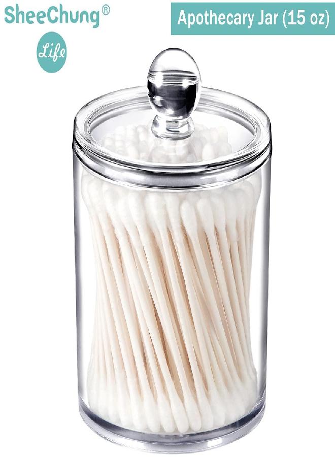 SheeChung 2 Pack of 15 Oz. Qtip Dispenser Apothecary Jars Bathroom with Labels - Qtip Holder Storage Canister Clear Plastic Acrylic Jar for Cotton Ball,Cotton Swab,Q-tips,Cotton Rounds (2 Pack of 15 Oz.，Small ) - Image 2