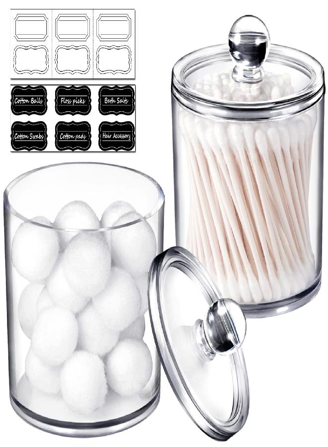 SheeChung 2 Pack of 15 Oz. Qtip Dispenser Apothecary Jars Bathroom with Labels - Qtip Holder Storage Canister Clear Plastic Acrylic Jar for Cotton Ball,Cotton Swab,Q-tips,Cotton Rounds (2 Pack of 15 Oz.，Small ) - Image 1