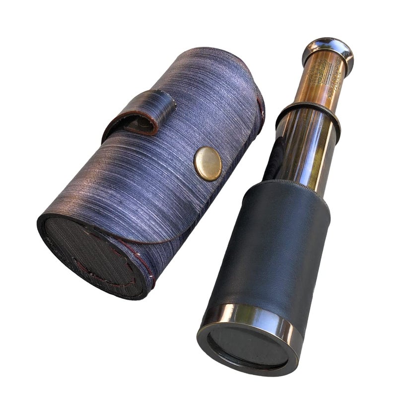 NAUTICALMART 6 Handheld Brass Telescope with Leather Case Pirate Navigation Marine Antique Telescope Collectible Nautical Decor Spyglass Gifts Rustic Vintage Home Office Decor - Image 2