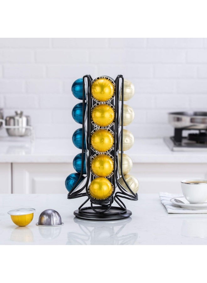 FlagShip Vertuo Pod Holder Coffee Pod Carousel Stand Storage for Nespresso Vertuoline, Small Size 360-Degree Rotation Wire Metal Black (20 Pods Capacity) - Image 3