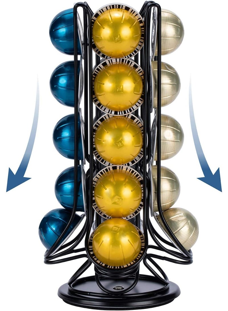 FlagShip Vertuo Pod Holder Coffee Pod Carousel Stand Storage for Nespresso Vertuoline, Small Size 360-Degree Rotation Wire Metal Black (20 Pods Capacity) - Image 2