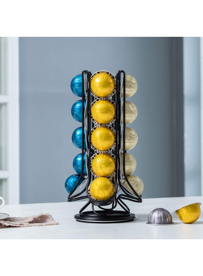 FlagShip Vertuo Pod Holder Coffee Pod Carousel Stand Storage for Nespresso Vertuoline, Small Size 360-Degree Rotation Wire Metal Black (20 Pods Capacity) - Image 5