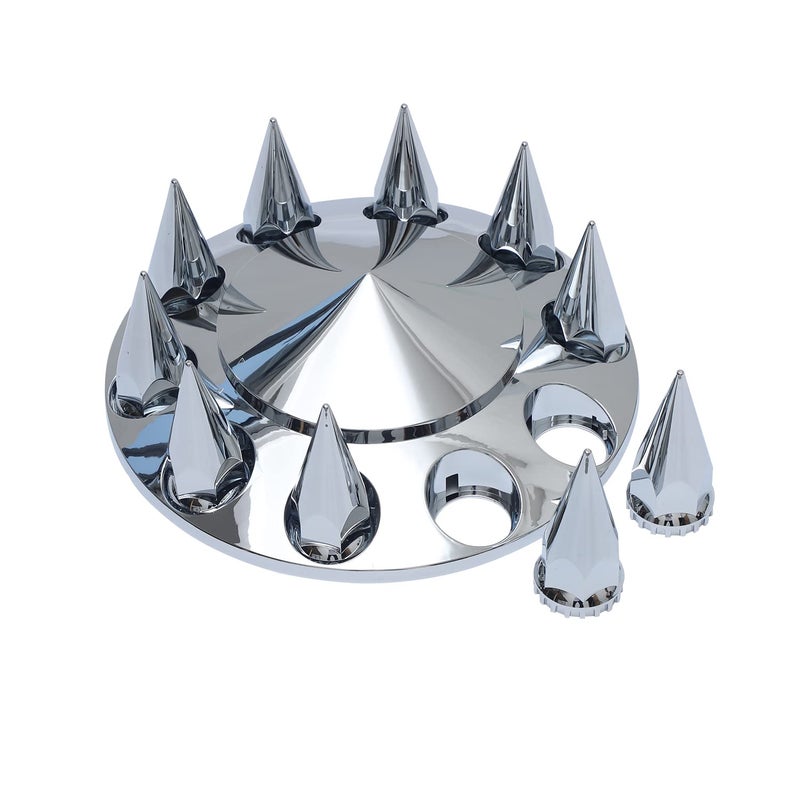 JESONN Chromed ABS Plastic Hubcaps Front and Rear Wheel Axle Cover Set with 33mm Thread-On Lug Nut Covers for Semi Trucks Removable Center Cap (Pointed) - Image 2