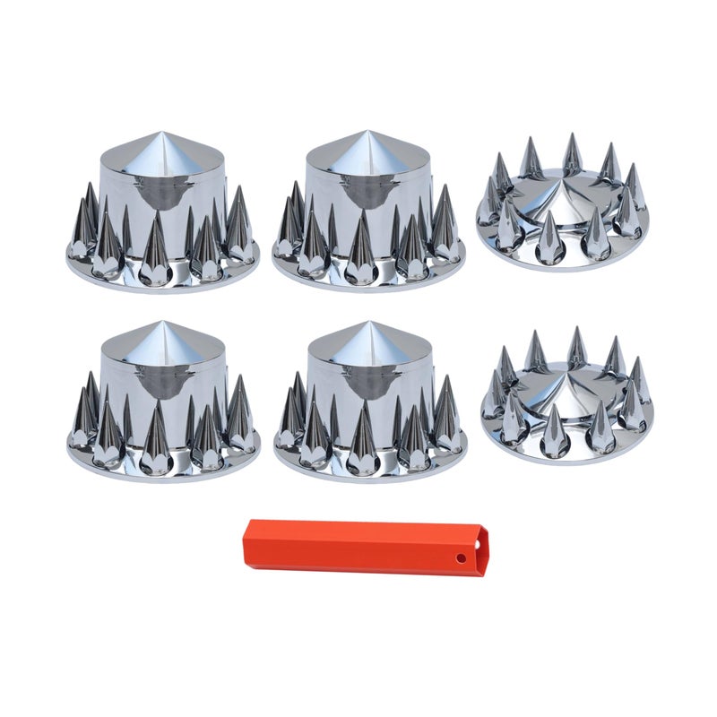 JESONN Chromed ABS Plastic Hubcaps Front and Rear Wheel Axle Cover Set with 33mm Thread-On Lug Nut Covers for Semi Trucks Removable Center Cap (Pointed) - Image 1
