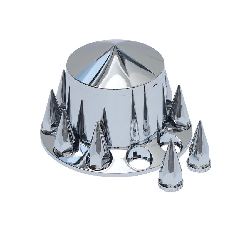 JESONN Chromed ABS Plastic Hubcaps Front and Rear Wheel Axle Cover Set with 33mm Thread-On Lug Nut Covers for Semi Trucks Removable Center Cap (Pointed) - Image 4