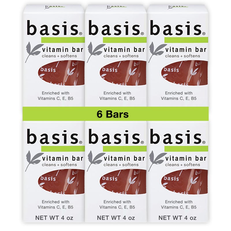 Basis Vitamin Bar Soap for Body, Hands and Face, Natural Soap Bar for All Skin Types with Vitamin C, E and B5, 4 Oz, Pack of 6 - Image 1