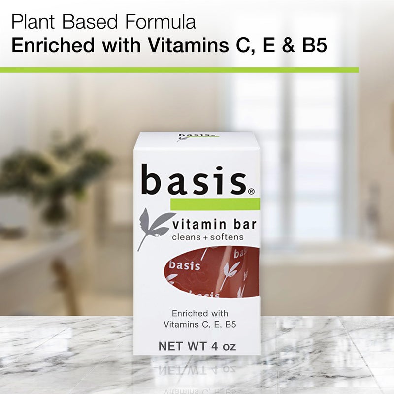 Basis Vitamin Bar Soap for Body, Hands and Face, Natural Soap Bar for All Skin Types with Vitamin C, E and B5, 4 Oz, Pack of 6 - Image 2