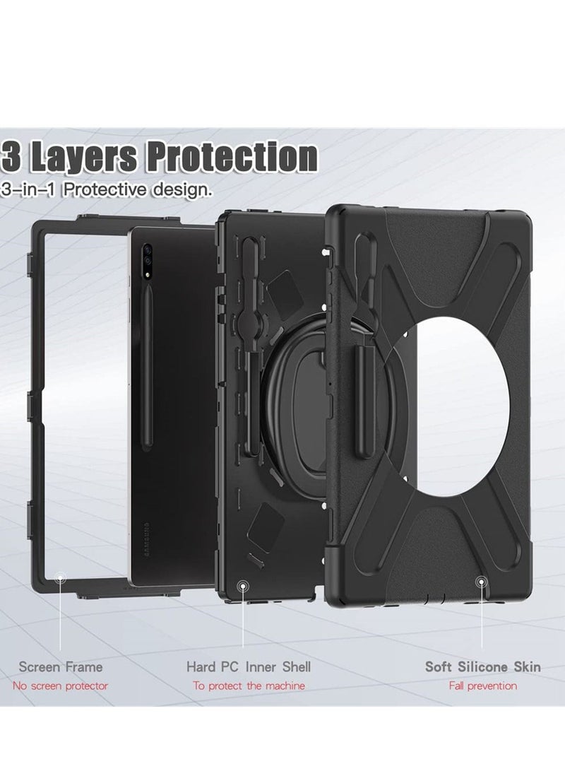 SYOSI 360 Rotation Case for Samsung Galaxy S8 Ultra 14.6" Sturdy Cover Rotate Ring Stand Shoulder Carrying Strap Hand Strap Rugged Children Adults Outdoor Case - Image 2