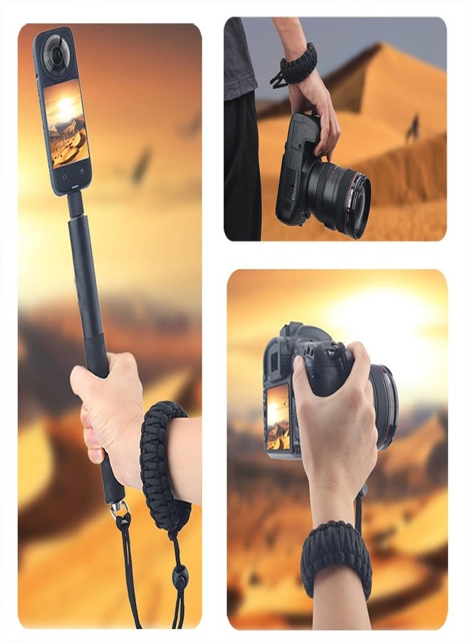 Rigdance حزام معصم للكاميرا من نوع Rigdance Paracord مع برغي سريع الفك لكاميرات Insta 360 X3 و X2، حزام يد عالمي لكاميرات DSLR وكاميرات الحركة وعصي السيلفي (أسود) - Image 2