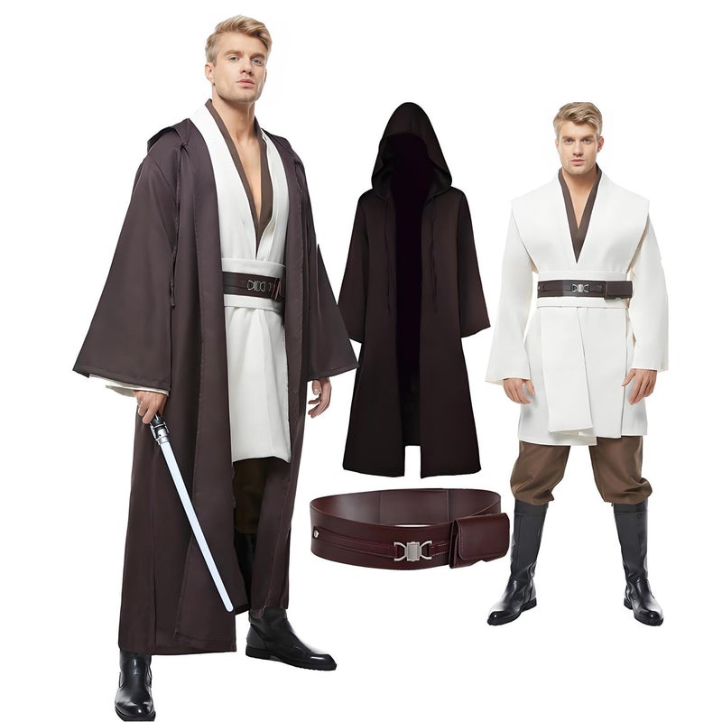 Mens Tunic Cosplay Costume Adults Outfits Halloween Robe Hooded Uniform Full Set