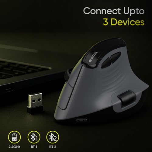 Amkette XS Series Natural Vertical Wireless Mouse/Bluetooth Mouse with Side Scroll, 2.4GHz, 2 x BT, 7 Buttons, Multi-OS Compatibility, Rechargeable, 3200 DPI, Smart, Superior Design, 2 Yrs Warranty - Image 5