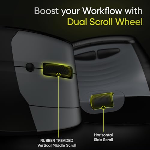 Amkette XS Series Natural Vertical Wireless Mouse/Bluetooth Mouse with Side Scroll, 2.4GHz, 2 x BT, 7 Buttons, Multi-OS Compatibility, Rechargeable, 3200 DPI, Smart, Superior Design, 2 Yrs Warranty - Image 4