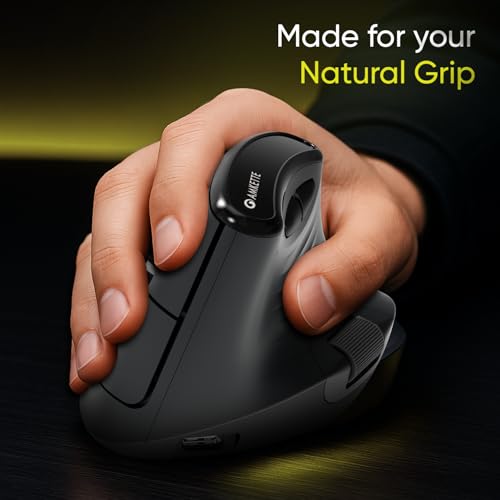 Amkette XS Series Natural Vertical Wireless Mouse/Bluetooth Mouse with Side Scroll, 2.4GHz, 2 x BT, 7 Buttons, Multi-OS Compatibility, Rechargeable, 3200 DPI, Smart, Superior Design, 2 Yrs Warranty - Image 3