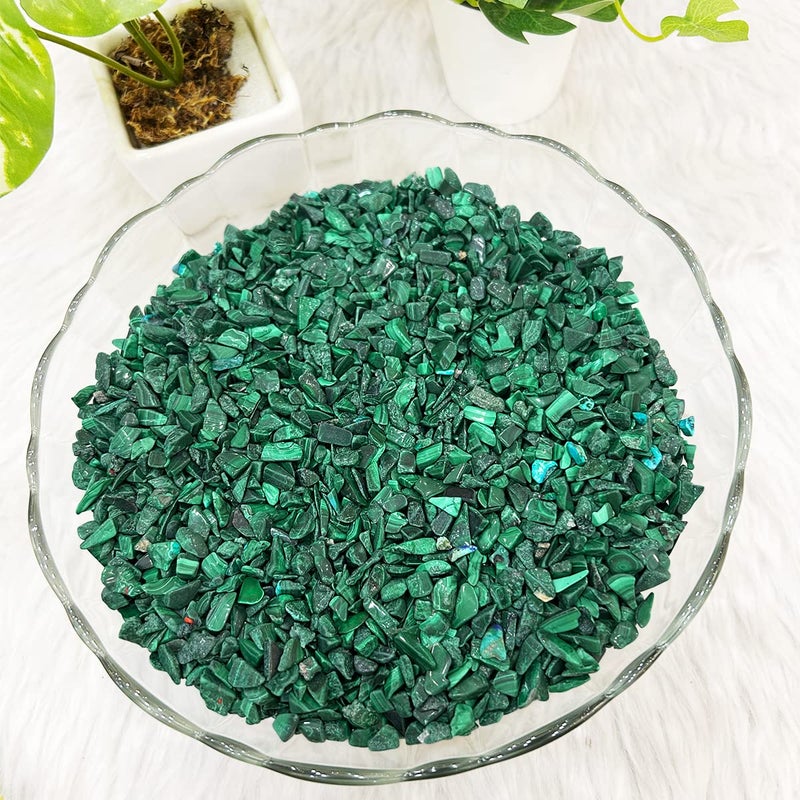 9dzine Natural Malachite Crystal Chips Stone Irregular Shaped Crushed Original Malachite Gemstone Uncut Chips Stone for Vastu Correction Gift Dcor 250 Gm Green - Image 3